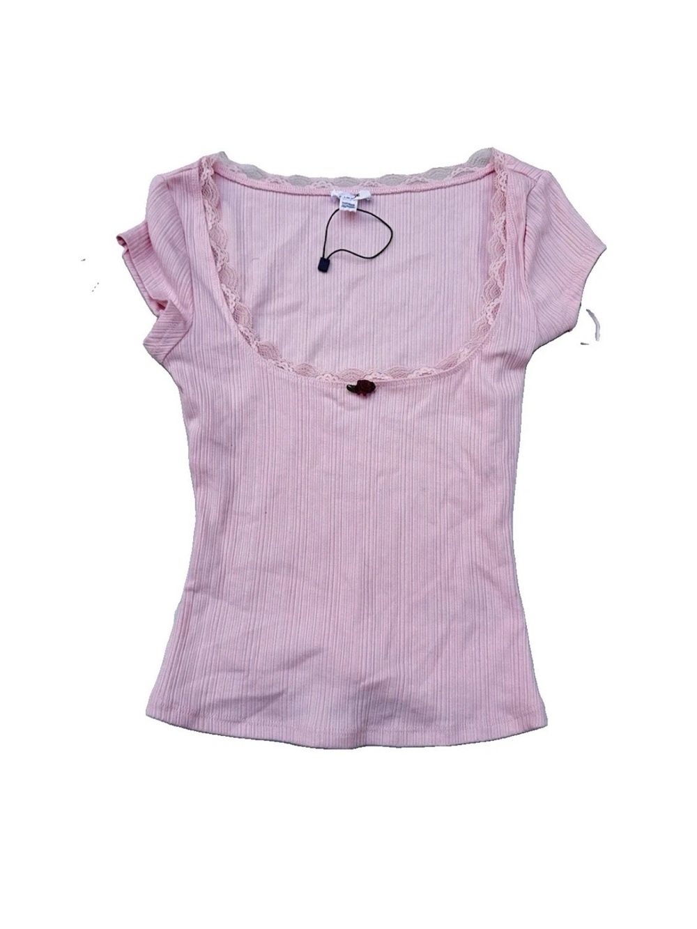 Garage Pink Ribbed Lace-Trim Crop Top